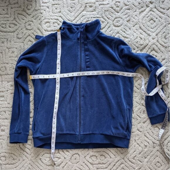 GALEREES LAFAYETTE Blue velour velvet zip up Y2K  shirt pull size L @P - Picture 8 of 11